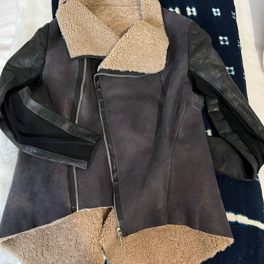 Rick Owens Black and Cream Leather Jacket